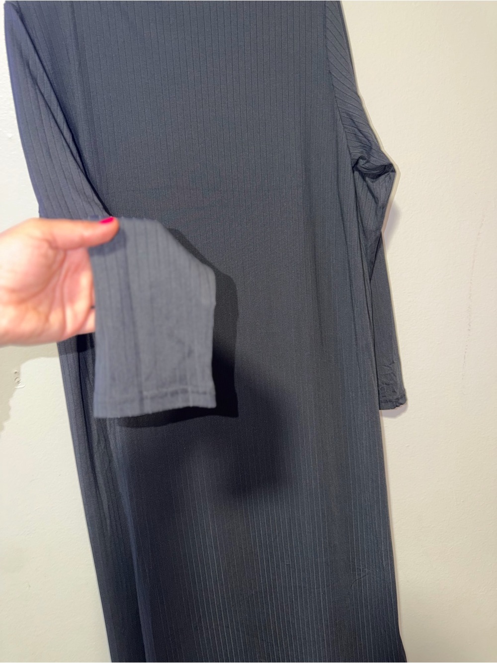Long Open-Front Ribbed Cardigan - Black - Picture 9 of 12